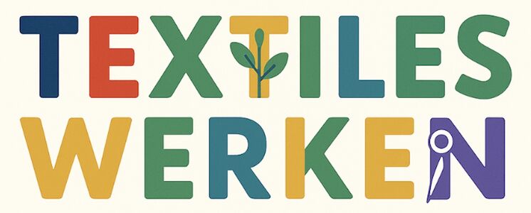 Buntes Logo für Textiles Werken in Form eines zweizeiligen Schriftzugs.